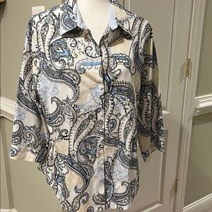Chico's Blue and Cream No Iron Paisley Blouse, NWOT, Chicos 3